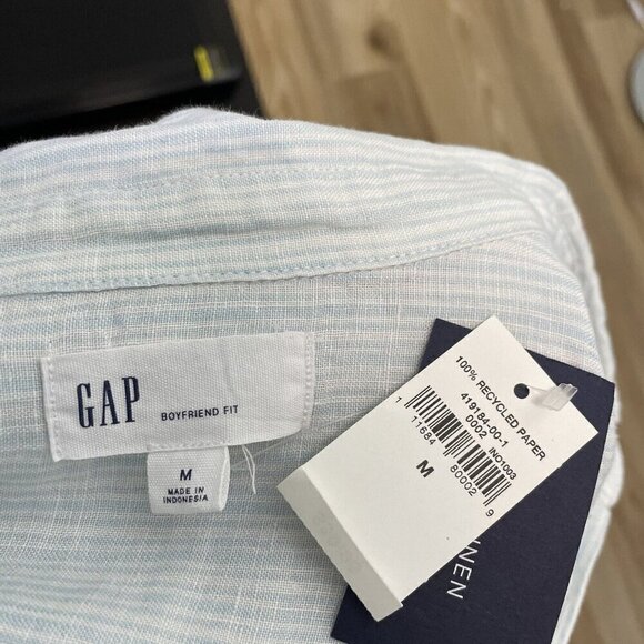 NWT GAP 100% Linen Boyfriend Button Front Shirt Top Breathable Blue size Medium - Picture 5 of 6